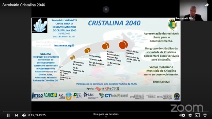 Capturas de telas que mostram o seminário de apresentação das variáveis, que foi realizado de forma virtual entre os dias 25 de agosto, primeiro e oito de setembro de 2020.